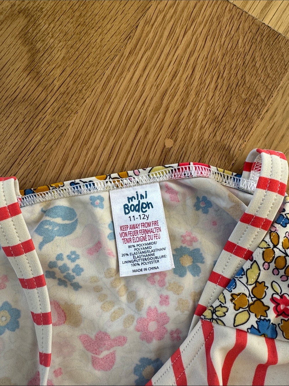Mini Boden 🌸 Stripe and Floral One-Piece Swimsuit size 11-12 - Picture 3 of 3